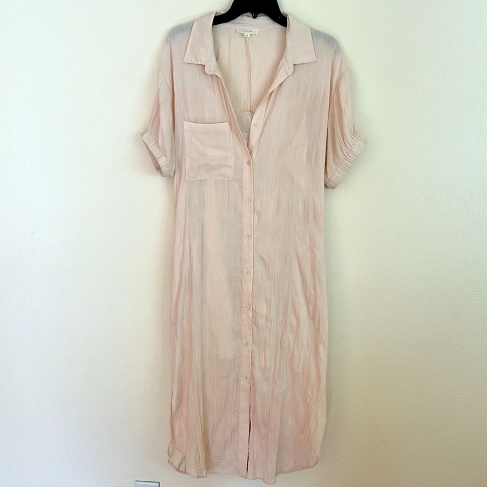 ALL:ROW Skylar Cream Button Up Crinkle Dress Size Large